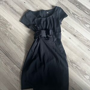 H&M Black Midi Dress with Belt